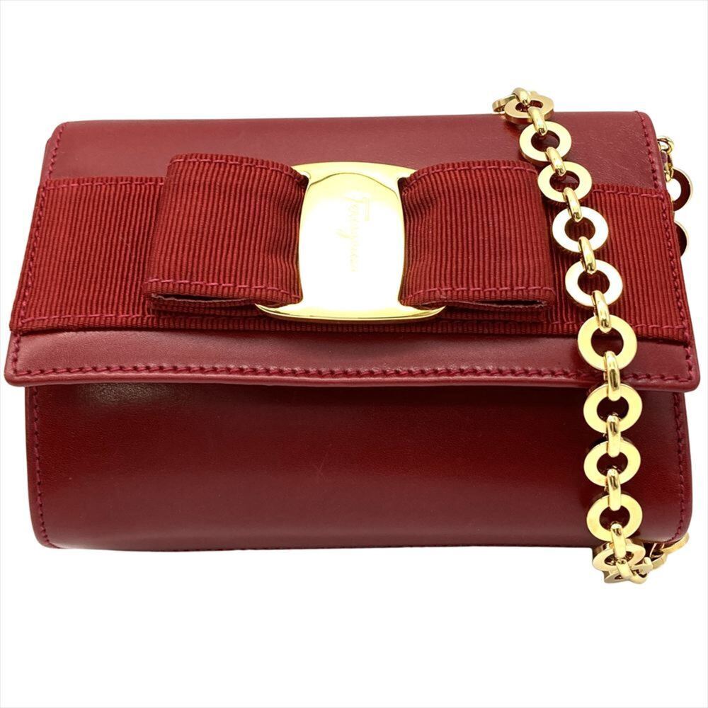 Salvatore Ferragamo Ferragamo Vara Ribbon Shoulder Bag, 2-Way, Leather, AQ213...